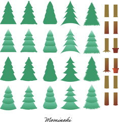 バリエーション豊かなクリスマスツリーとモミの木セットのベクターイラスト
