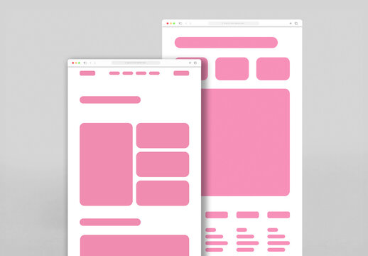 Pink Themed Web UIUX Wireframe Layout Template