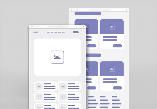 Clean UI UX Wireframe Template with Purple Accents
