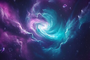 •  Swirling nebula in teal and purple with glowing crystal clouds --
