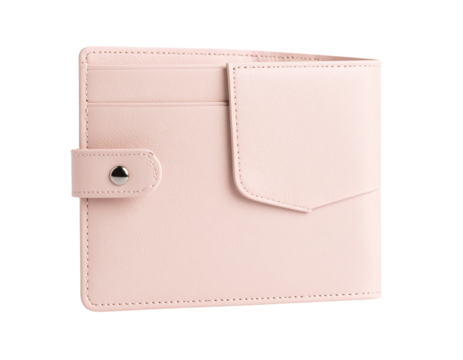 Pale Pink Leather Textured Wallet on Neutral Background, isolated on Transparent Background.