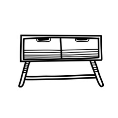 A simple, elegant line drawing showcases a modern furniture piece with two drawers. The design emphasizes minimalist aesthetics and functional appeal.