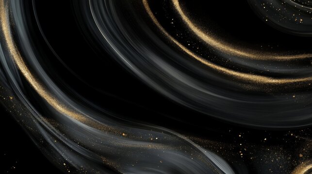 Elegant Abstract Art with Golden Accents and Dark Hues Featuring Dynamic Circular Patterns