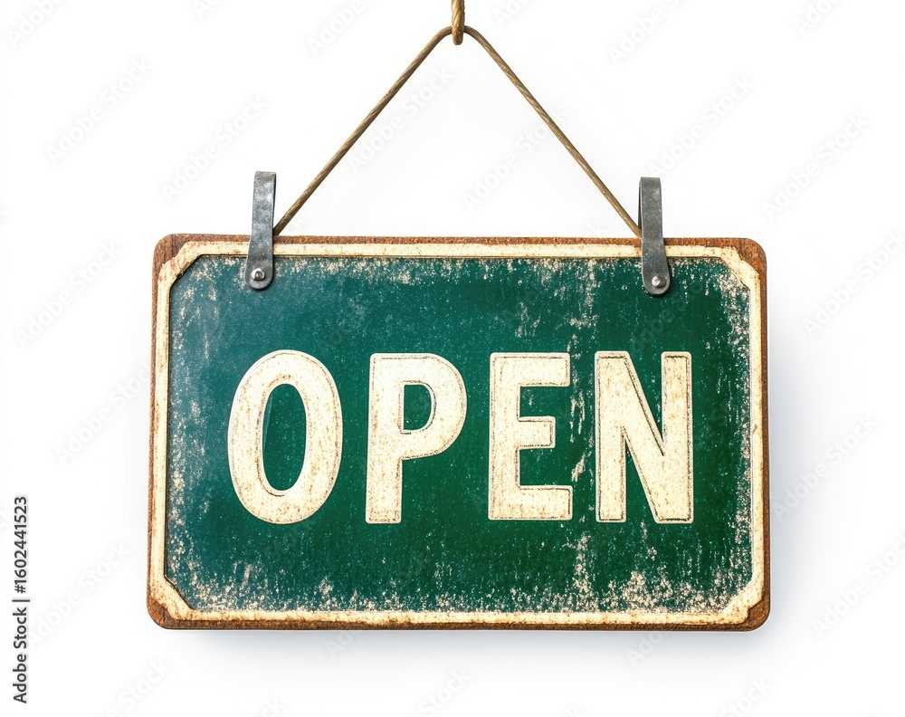 Fototapete green open sign hanging on a white background, a png file of the word 