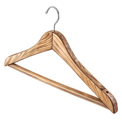 Wooden Clothes Hanger with Metal Hook on Transparent Background