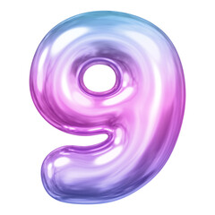 9 number png sticker, pink 3D gradient balloon design, transparent background