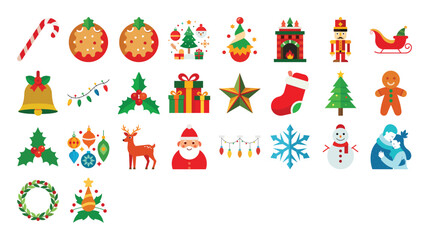Collection of  Christmas icons with vibrant color on white background
