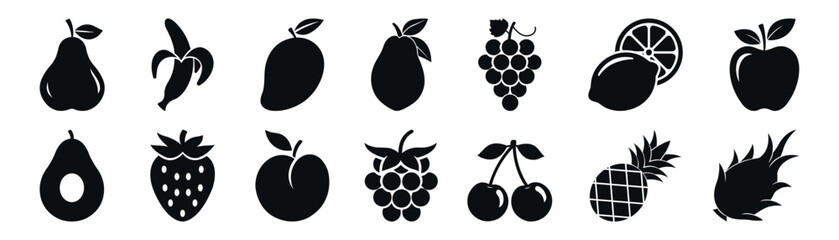 tropical fruit flat vector icon set