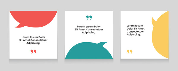 Quote frames blank templates set. Set of speech bubble quotes template. Textbox isolated on a color background. Testimonials text in brackets, citation empty quote bubbles.