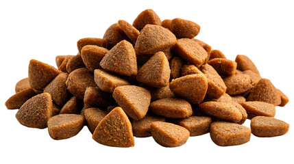 Pile of dry pet food kibble isolated on transparent background