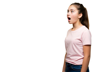 Obraz premium A girl looking amazed with open mouth on transparent background.