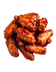 A Plate of Delicious Korean Gochujang Spicy Fried Buffalo Wings Isolated on Transparent or White Background.