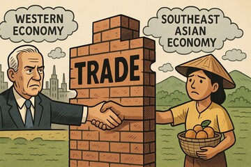 Illustration showing economic trade between two regions.