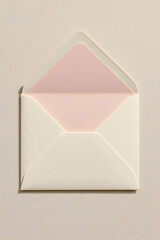 Minimalist Cream Envelope with Pink Insert on Neutral Background 