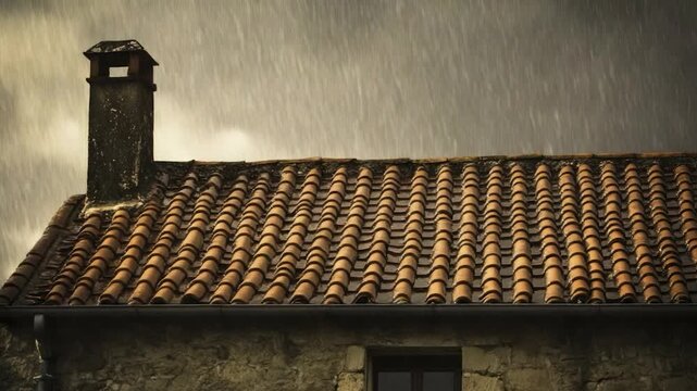 Roof tiles during a heavy rain