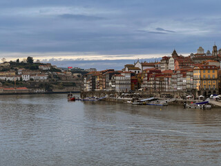 Romantic backstreet, side street or alley in historic old town of Porto Oporto, Portugal with...