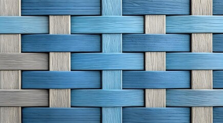 Woven Texture Pattern: Blue & Beige Interlaced Basket Weave Design