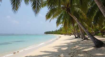 Naklejka premium Tropical beach paradise with palm trees and turquoise water