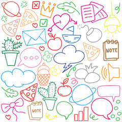 hand drawn portrait background colorful doodle vector set, love, Natural , star, cloud, weather, rainbow, flower, bubble, heart and creative design vector collection.