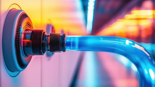 Hyperscale data center with cloud infrastructure, liquid cooling systems, blue-lit coolant pipes, energy-efficient technology, ultra-modern and clean aesthetics