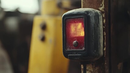 Close-up of a dark-colored safety light on a piece of heavy machinery