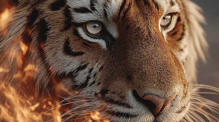 "Hyper-realistic Flaming Tiger HD Asset: Photography Style Commercial Design Domineering Wildlife Visual Element"