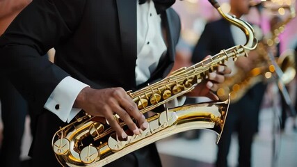 Jazz band performing at a wedding, elegant performers in formal attire, classic and sophisticated wedding entertainment