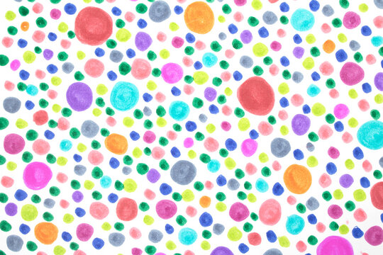 Polka Dot Spotty Circle Spots In Childrens  Felt Tip Pen Rainbow Background