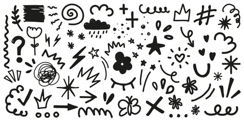 PNG Playful doodle set with whimsical, hand-drawn style elements, set on transparent background