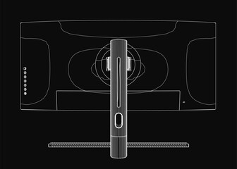 A flat TV in black and white contour drawing with a sleek modern design and thin bezel. The glossy black finish enhances its minimalist appeal, while the curved stand complements the overall.