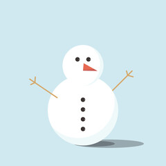 Simple Winter Snowman: Holiday Character Design. This graphic features a friendly snowman with coal eyes, a carrot nose, and stick arms against a light blue background