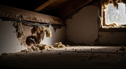 Mouse Peering From Hole Wall