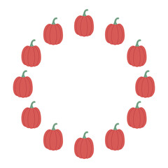 Pumpkin circle frame. Cozy autumn pumpkins. Vector flat illustration isolated on a white background
