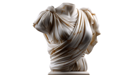 Ancient greek marble sculpture torso isolated on transparent background