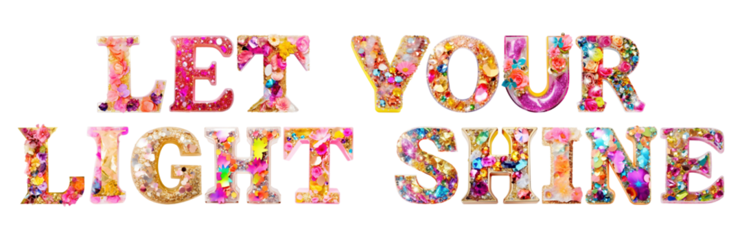 Let your light shine word png glitter floral font, transparent background