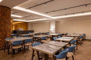 Interior of a large modern hotel restaurant