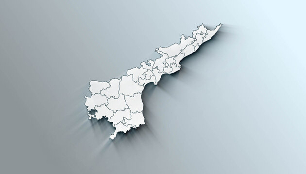 Minimalist 3D map of Andhra Pradesh A districts of India with Borders
