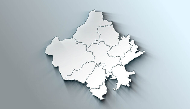 Minimalist 3D map of Rajasthan A districts of India with Borders