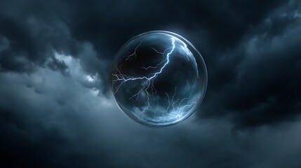 Ball lightning striking during isolated thunderstorm rare glowing sphere dark cloud filled sky surreal weather phenomenon with eerie lighting