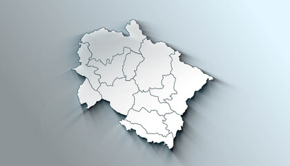 Minimalist 3D map of Uttarakhand A districts of India with Borders