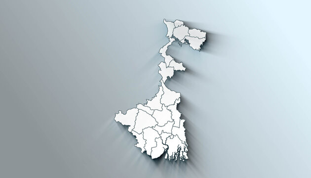 Minimalist 3D map of West Bengal A districts of India with Borders
