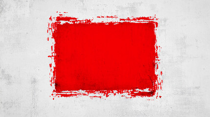 Red painted square frame on a gray textured background. Concept of grunge, abstract, art, design.