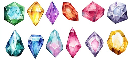 Watercolor gems in various colors (4)