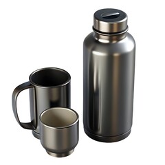 Stainless steel insulated travel mug and water bottle set for hot and cold beverages