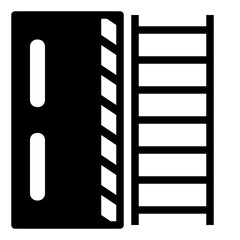 Black and white image of a ladder and a door. The ladder is on the right side of the door