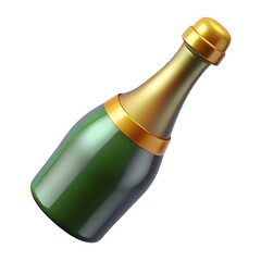 A green glass bottle of champagne with a gold foil neck and label