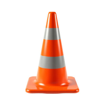 Bright orange traffic delineator cone isolated on an empty plain background