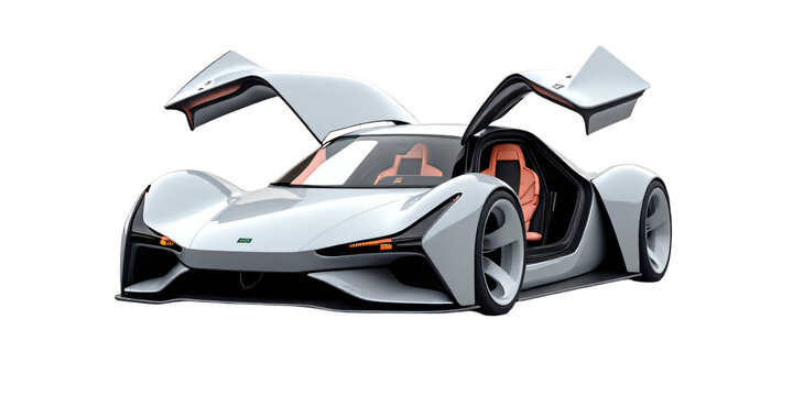 Futuristic concept car with gull-wing doors isolated on an empty plain background - Powered by Adobe