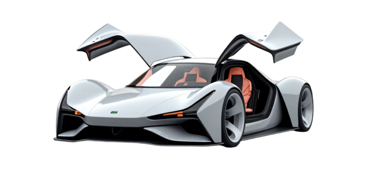 Futuristic concept car with gull-wing doors isolated on an empty plain background