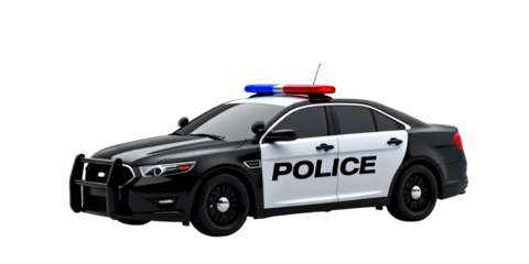 Police patrol car with roof siren isolated on an empty plain background